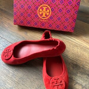 Tory Burch Vibrant Red Suede Flats